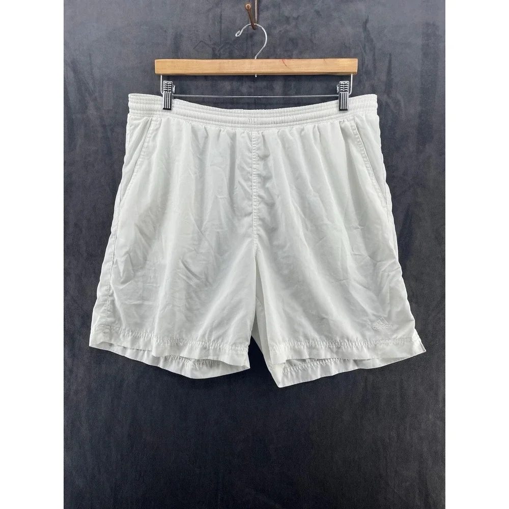 Y2K Adidas Men White Swim Trunks Shorts Size L‎ Mesh Lined Pockets Logo